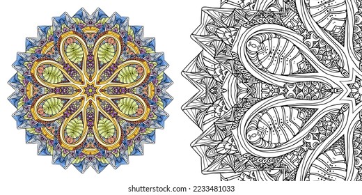 Circular mandala pattern for coloring, henna, tattoo, mehndi, books, decoration. Ornate decorative ornament in ethnic oriental style. Vector image