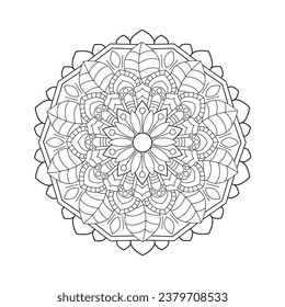 Diseño de patrón de Mandala circular para una página de coloreo o Libro de Colores.  Página del libro de esquema de redondeo decorativo de estilo étnico
