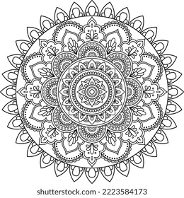 Circular mandala pattern for henna, Coloring book page