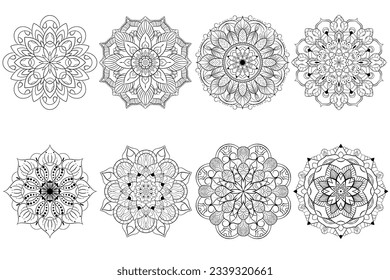 Circular mandala pattern, mandala for Henna, Mehndi, tattoo, decoration. Decorative ornament in ethnic oriental style. Coloring book page,White background