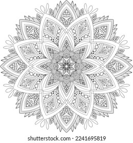 Circular Mandala pattern for tattoo, decoration premium product poster or painting. Decorative ornament in ethnic oriental style. Outline doodle hand draw illustration.