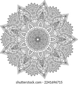 Circular Mandala pattern for tattoo, decoration premium product poster or painting. Decorative ornament in ethnic oriental style. Outline doodle hand draw illustration.