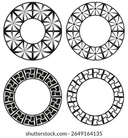 Circular mandala patterns. Abstract geometric motifs. Decorative round shapes. Vector artistic elements.