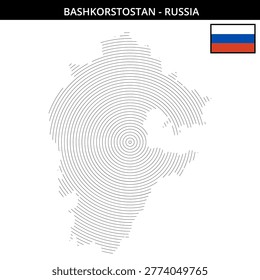 Circular map design of Bashkortostan featuring flag with