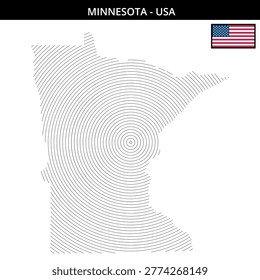 Circular map outline of Minnesota with surrounding details