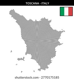 Circular map of Toscana Italy with