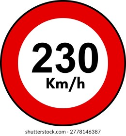 Circular maximum speed limit 230 kmh traffic sign vector