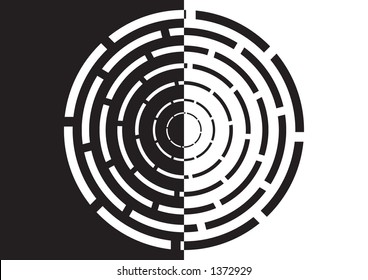 Circular maze black and white background illustration