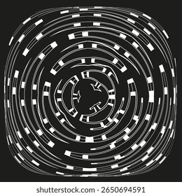 Circular maze icon. Concentric path design. Complex labyrinth Vector. On black background.