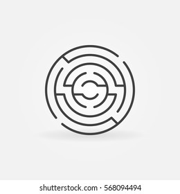 Circular Maze Icon. Vector Minimal Round Labyrinth Concept Sign In Thin Line Style