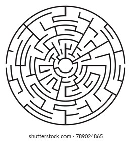 Circular maze isolated on white background. Medium complexity