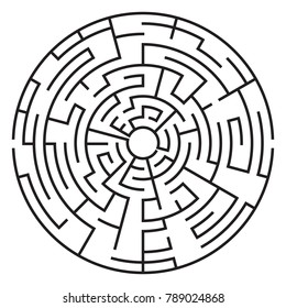 Circular maze isolated on white background. Medium complexity