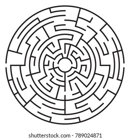 Circular maze isolated on white background. Medium complexity