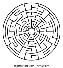 Circular maze isolated on white background. Medium complexity