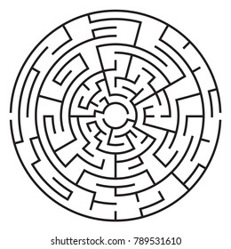 Circular maze isolated on white background. Medium complexity