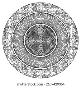 Circular maze pattern illustration. Futuristic technology abstract labyrinth background
