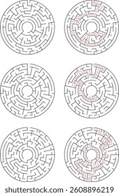 Circular Maze Set With Solution Paths Concept Of Problem Solving