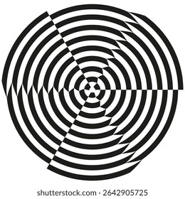Circular maze shape. Vector labyrinth graphic. Abstract round path. Optical puzzle symbol.