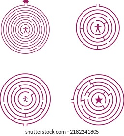 Ilustración circular vectorial para niños, conjunto de 4 mazas.