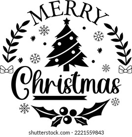 Circular Merry Christmas design with  Christmas tree and mistle toe. Good for Christmas ornament sublimation.