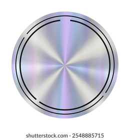 Circular metallic empty sticker with holographic effect showcasing a reflective surface and subtle gradients