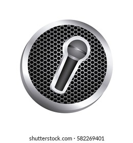 circular metallic frame with grill perforated and wireless dynamic microphone icon relief vector illustration