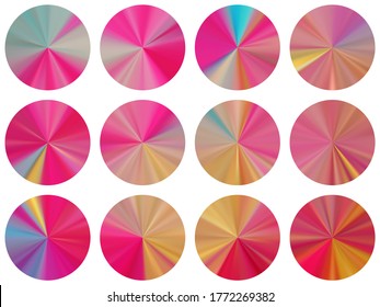 circular metallic gradient label elements vector collection. Isolated smooth medal shapes. Button metal gradient texture templates. Icon backgrounds material design.