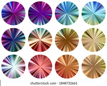circular metallic gradient label elements vector collection. Polished trendy swatches. Banner metal gradient texture backgrounds. Icon backgrounds graphic design.