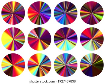 circular metallic gradient label elements vector collection. Polished multicolor medal shapes. Button metal gradient texture templates. Icon backgrounds graphic design.