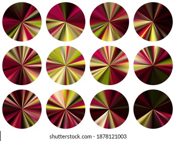 circular metallic gradient web elements vector set. Isolated digital medal shapes. Banner metal gradient texture backgrounds. Icon backgrounds material design.