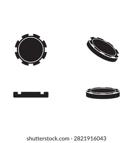 Circular metallic object with notches black silhouette on white background