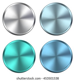 Circular metallic vector plates, metal textures silver blue.