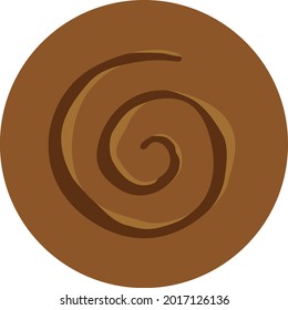 Circular milk chocolate candy graphic with highlighted dark chocolate brown drizzle swirl. Layered confectionery SVG svg