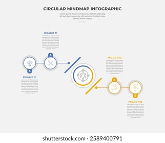 circular mind map infographic outline style with 4 point template with circle shape combination top and bottom with line connection for slide presentation vector