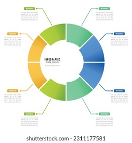 Infografik-Schaltplan mit Infografik-Vorlage oder Element mit 8 Schritten, Prozess, Option, bunter Kreis, Etikett, PapierOrigami, Rechteck, Kuchen für Poster, Verkauf Folie, Flussdiagramm, Workflow, minimaler Stil