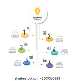 Kreisförmige Mind Map Infografik Vorlage oder Element mit 6 Schritt, Prozess, Option, bunte Kreis, Rechteck, Etikett, Symbole, Schaltfläche, dünne Linie, minimal, modernen Stil zum Verkauf Folie, Flussdiagramm, Workflow