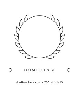 Circular mockup badge with laurel leaves line icon. Reward for winner decorated with olive twigs. Premium service. Isolated vector illustration. Outline symbol. Simple linear drawing. Editable stroke