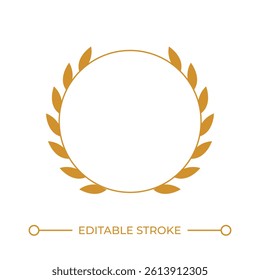 Circular mockup badge with laurel leaves line color icon. Reward for winner decorated with olive twigs. Premium service. Isolated vector illustration. Flat colorful symbol design. Editable stroke