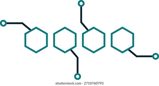 Conexão circular ou molecular de nós hexágonos, ideal para estrutura química ou de rede.