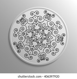 Circular monochromatic lace pattern. Vintage style. Decoration plate. Can be used for invitation, menu, card design, pillow design,  retro button, signs and others. 