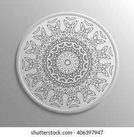 Circular monochromatic lace pattern. Vintage style. Decoration plate. Can be used for invitation, menu, card design, pillow design, banners, retro button, signs and others. 