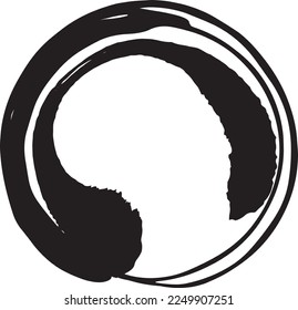 A circular monochrome frame with ink splashing like a paintbrush