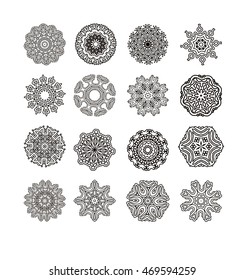 Circular monochrome pattern. Ornamental round lace. Black and white ornament