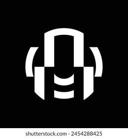 circular monogram logo design that forms the letters "a" and "m". black and white. simple but interesting.