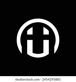 circular monogram logo design that forms the letters "u" and "o". black and white. simple but interesting.