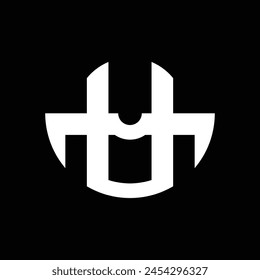 circular monogram logo design that forms the letters "u" and "m". black and white. simple but interesting.