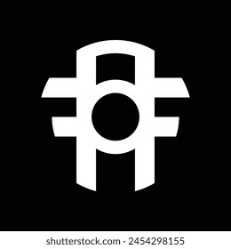 circular monogram logo design that forms the letters "f" and "o". black and white. simple but interesting.