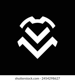 circular monogram logo design that forms the letters "v" and "m". black and white. simple but interesting.