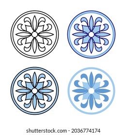 Circular mosaic ornaments set. Geometric decorative symbols in different styles. Vector illustration