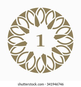 Circular motif decorative art design template. Number one element for design, place for text. Golden illustration for invitations and greeting cards